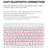 Pinkes kabelloses Bluetooth-Tastaturlayout mit verschiedenen Tasten.