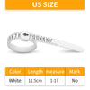 A white reusable ring sizer measuring tool showing a scale marked from 1 to 17.