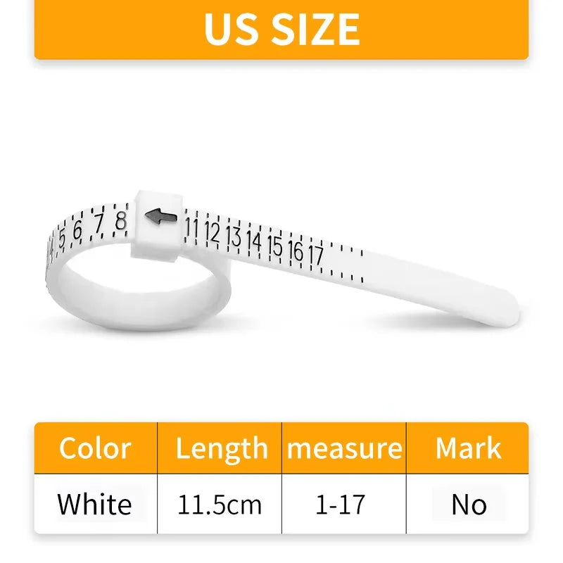 A white reusable ring sizer measuring tool showing a scale marked from 1 to 17.