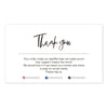 A thank you note design with the text Thank you and instructions for leaving a review and sharing on social media.