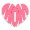 A pink heart-shaped charm with the word MOM molded into it, used as a personalized gift for mom.