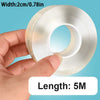 A hand holds a roll of clear adhesive tape with a 5-meter length and a width of 2cm.