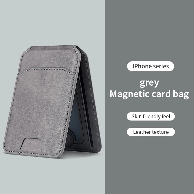 Pochette magnétique grise en cuir texturé pour iPhone