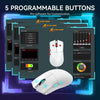 A white wireless gaming mouse displayed with software interface elements for customization.