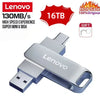 Silver Lenovo 16TB high-speed external storage drive with USB connector.