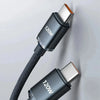 A black 120W fast charging cable with a braided nylon design is shown, highlighting its bright and crystal transparent featur