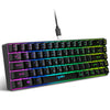A black 68-key wired gaming keyboard with vibrant RGB backlight and a detachable cable connector.