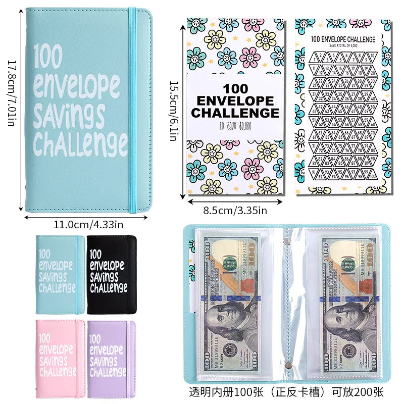 Set von 100 Umschlag-Spar-Challenge-Bindern in verschiedenen Farben und Größen für Sparziele
