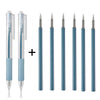A set of precision utility knives with protective sheaths and blades in a light blue color.