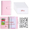 Pink A6 budget planner with leather cover and envelope system shown next to a stack of six blank covers