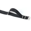 Black PU leather watch strap with silver buckle and adjustable holes.