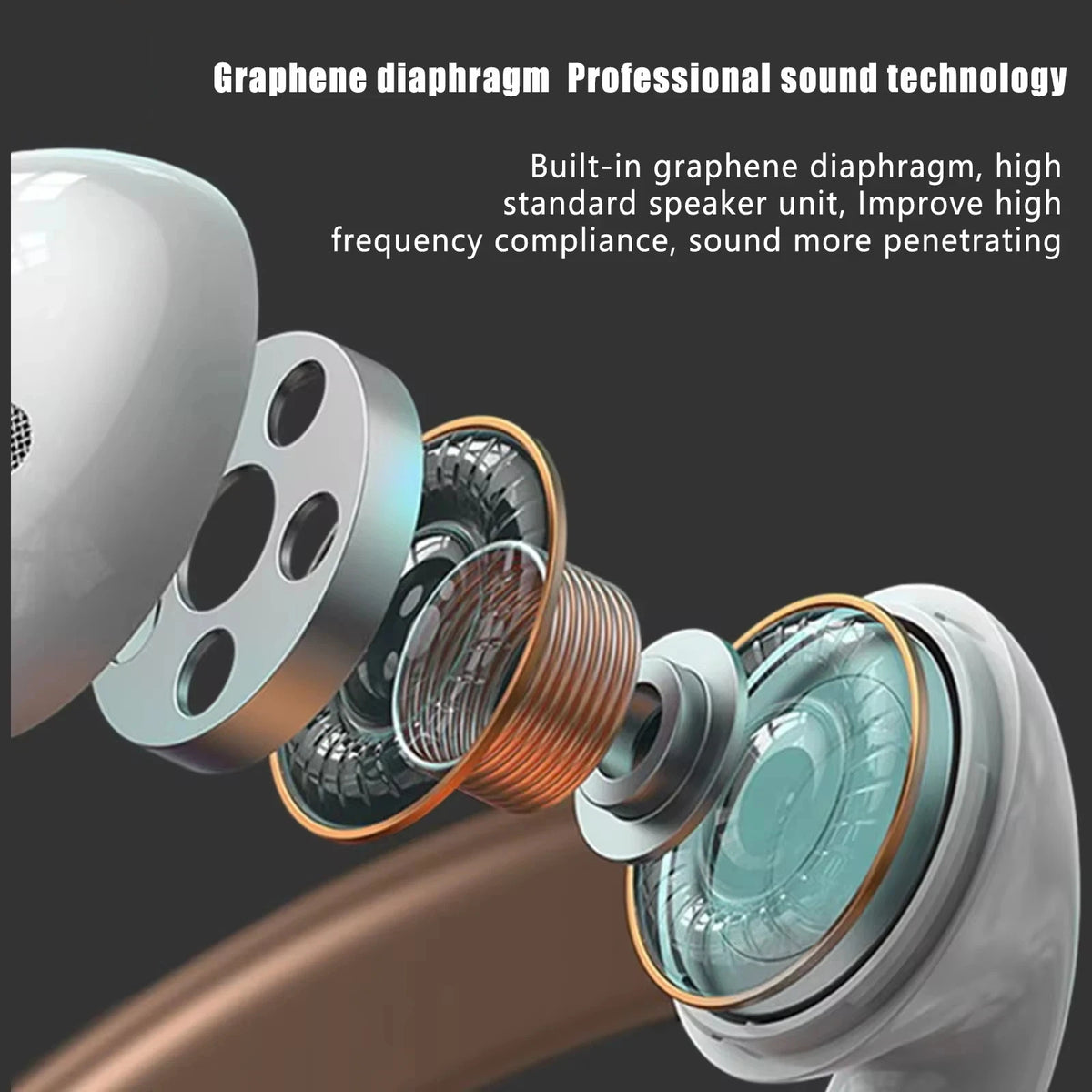 Close-up view of a graphene diaphragm speaker unit for professional sound technology.