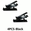 Four black adjustable keyboard tray riser pieces.