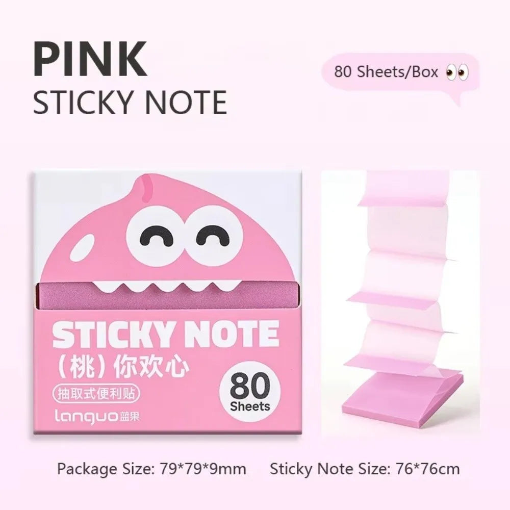 Pink sticky note box with 80 sheets and a cartoon fruit pearlescent pull-out sticky note