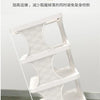 A white plastic shoe rack designed to reduce shoe damage during hanging.