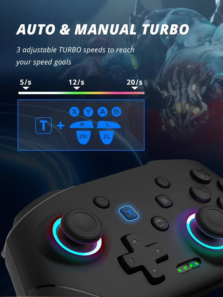A close-up view of a programmable turbo controller with illuminated buttons and a blue light.