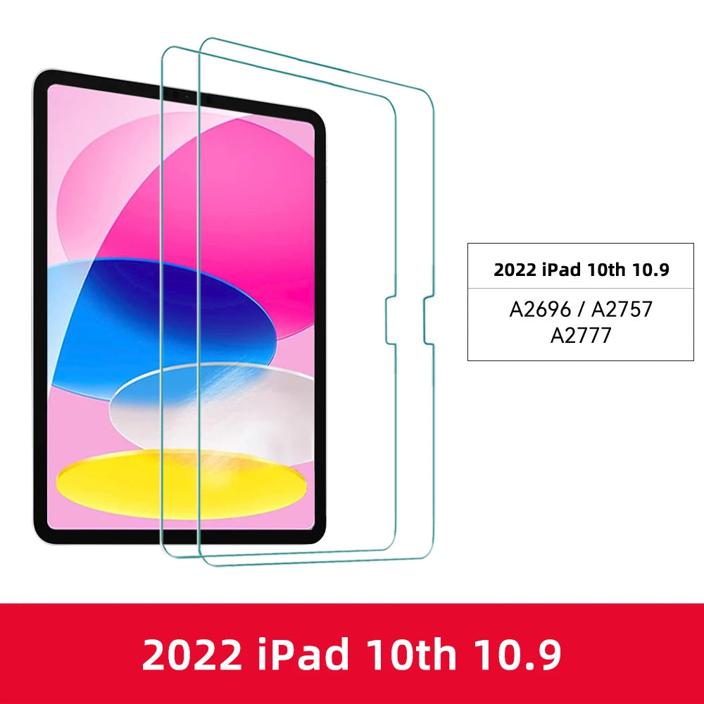 Tempered glass screen protector for a 2022 iPad 10th generation device.