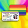 Buntes Regenbogenstreifen-Mitgliedskarte mit Text für eine Lesbische