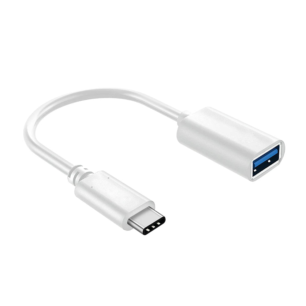 White USB-C to USB-A adapter cable with a USB-A connector.