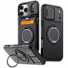 Schwarzes Premium iPhone-Wallet-Case mit Ständer in verschiedenen Winkeln