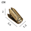 A brass metal beetle binder clip shown from the side with dimensions 2, 3.6, and 1.5.