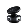 A black magnetic wireless car phone charger with a rotating base and an indicator light.