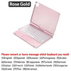 A pink Rose Gold backlit keyboard case for an iPad, shown open and ready for use.