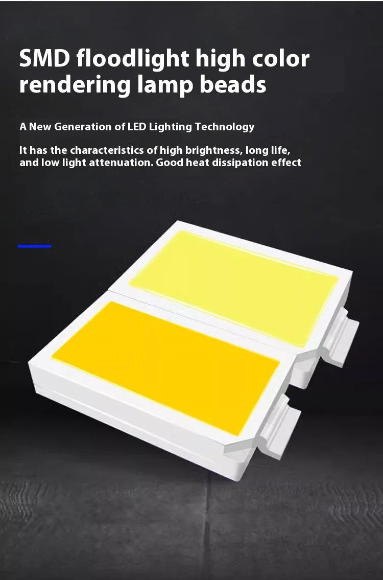A yellow SMD floodlight lamp bead product shown in a white housing on a dark background.
