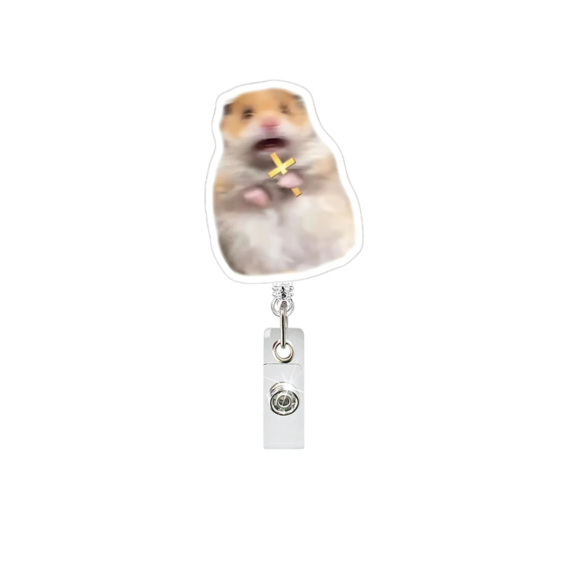 Funny hamster acrylic badge reel with a retractable gold clip