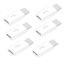 Four white USB-C to Micro USB adapters shown from different angles.