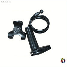 A black adjustable phone and tablet stand with a flexible neck for desktop use.