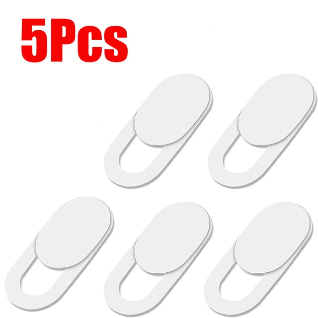 Five white privacy webcam shutter sliders for digital devices