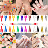 A set of 3D nail art graffiti dotting pens in various colors and tips shown alongside painted fingernails.