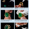 Demonstration steps for applying precision adhesive jewelry glue to a ring.