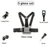 A 5-piece set of adjustable head and chest mounts for action cameras and phones, including a J-shaped base, screw wrench, che