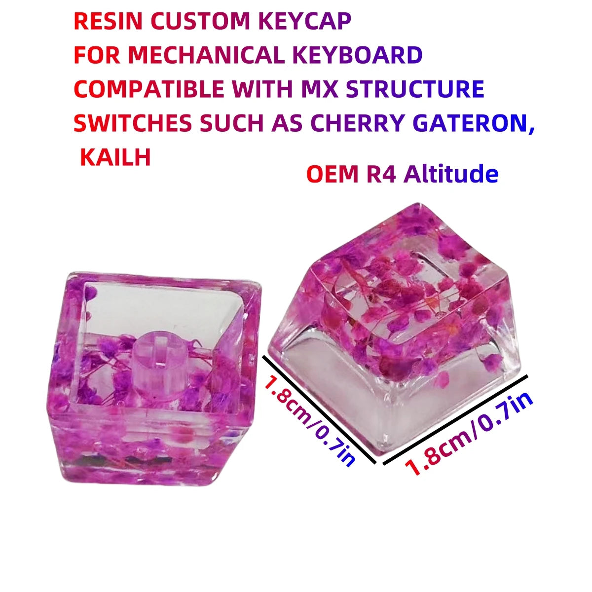 Translucent pink resin keycap for mechanical keyboards compatible with MX switches like Cherry Gateron and Kailh.