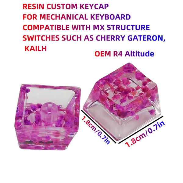 Translucent pink resin keycap for mechanical keyboards compatible with MX switches like Cherry Gateron and Kailh.