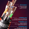 Diagram showing the layered shielding structure of an OFC conductor Ethernet cable for reliable 10 gigabit transmission.