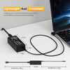 A black 65W universal laptop charger with various cable lengths is shown next to a laptop.