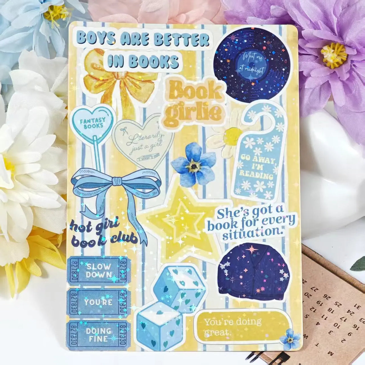 Set süßer karikierter dekorativer Insertkarten mit Text wie Boys Are Better In Books und Book Girlie
