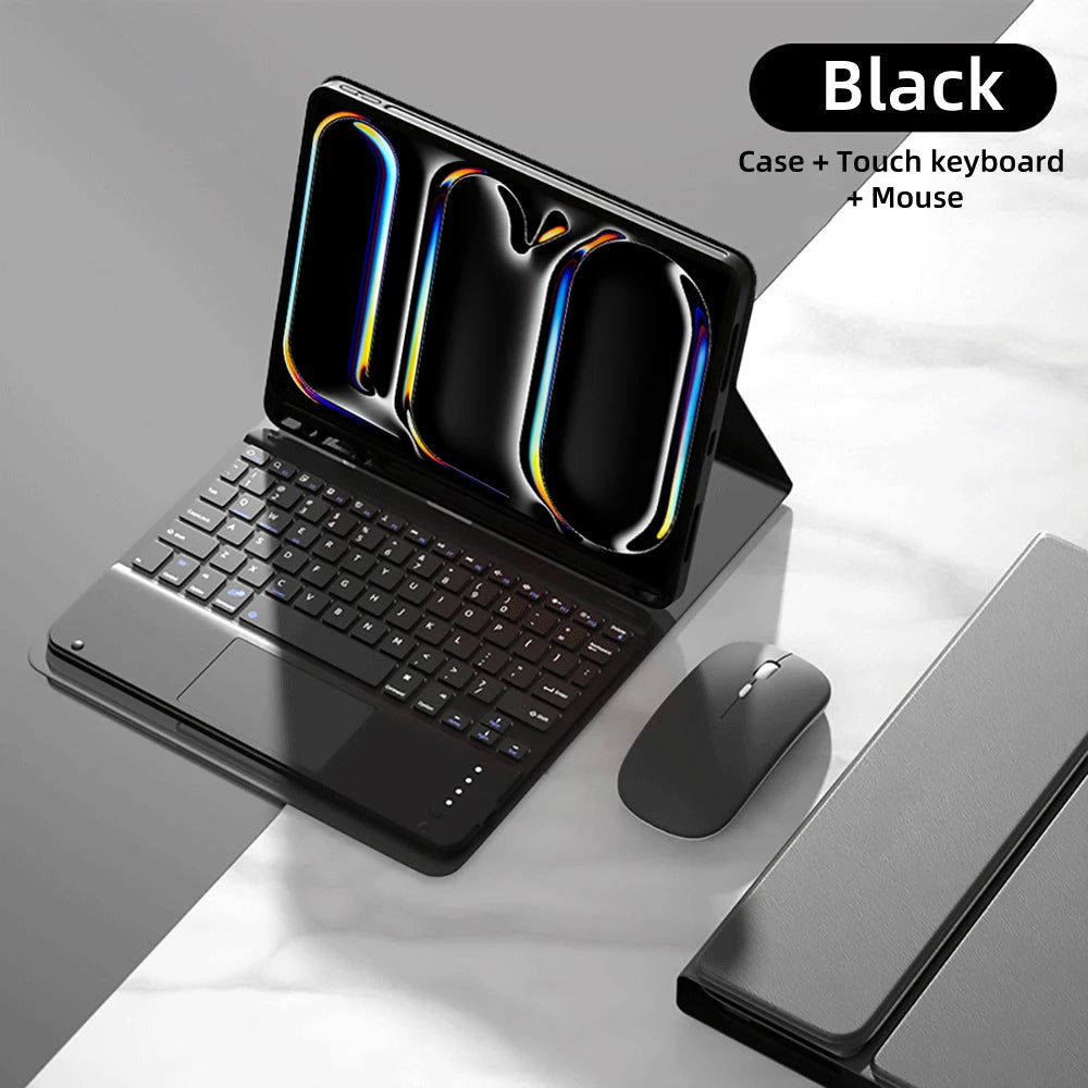 Black magnetic keyboard case for iPad Pro 11-inch with a touch keyboard and mouse.
