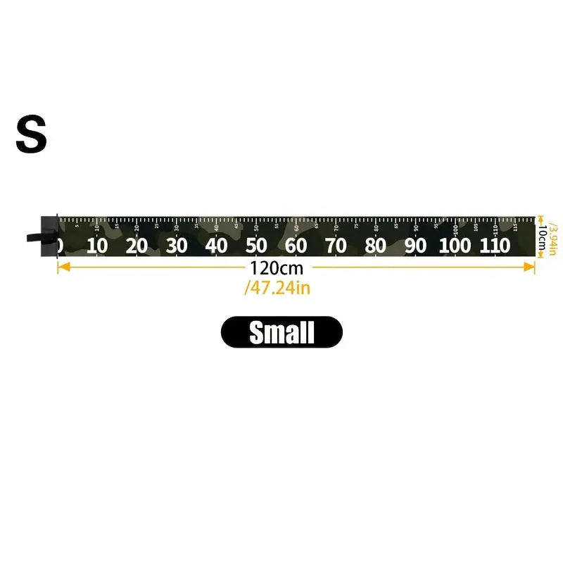 A black letter S is shown next to a measuring ruler marked in centimeters and inches.
