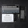 A black mechanical keyboard, the Aula F75 MAX, is shown with its components and packaging details.