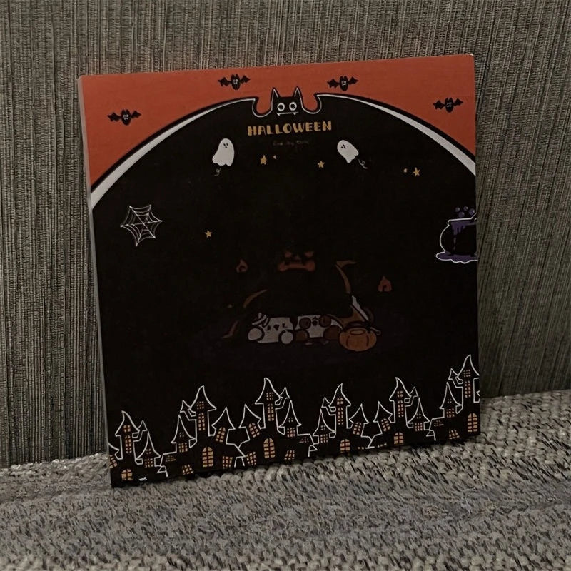 Halloween-Thema Gelstiftset mit Fledermäusen, Geistern und Kürbissen auf dunklem Hintergrund