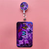 A purple butterfly-themed retractable card holder clip with a silicone sleeve and a purple case.