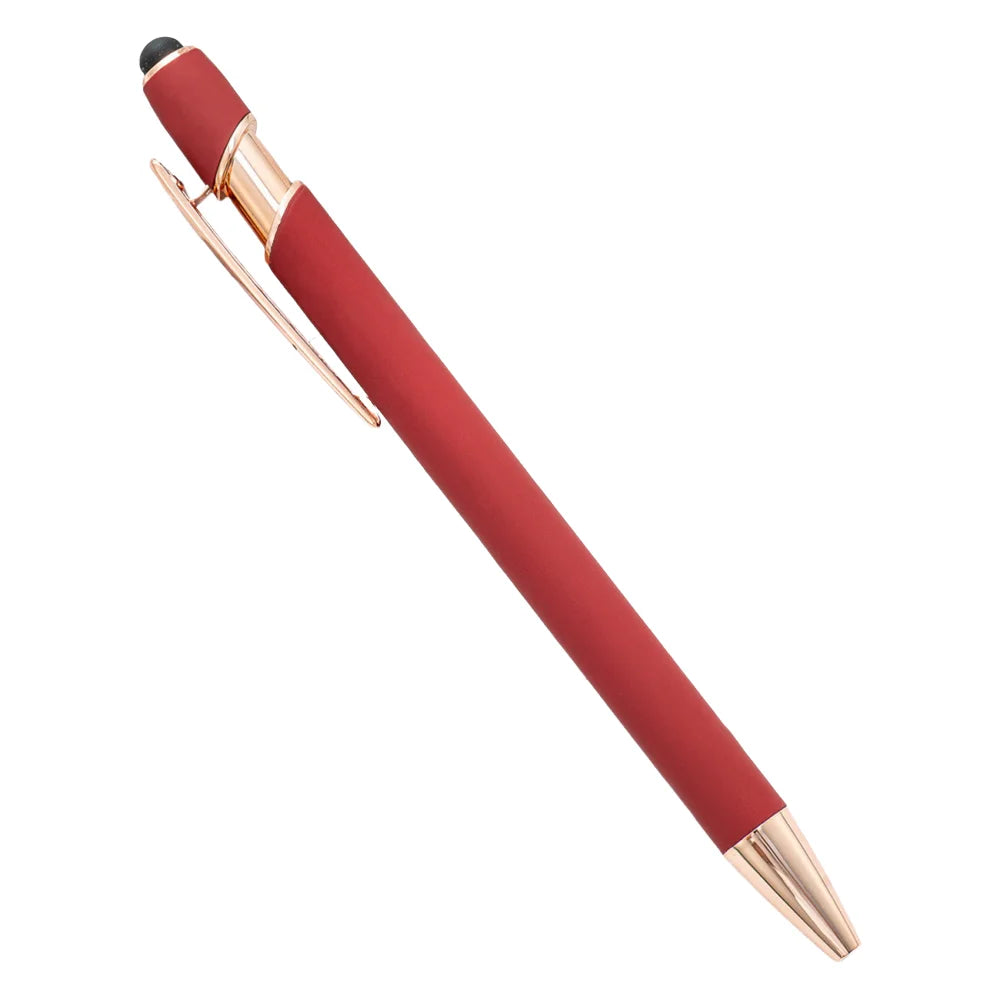 A red retractable stylus and ballpoint pen with a gold accent.
