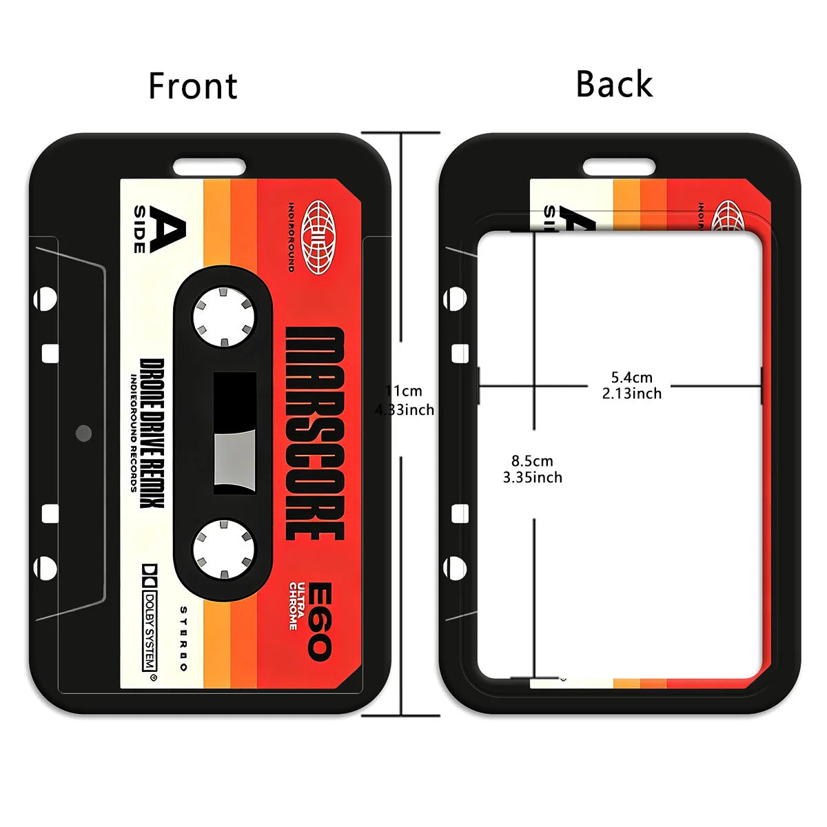Front and back views of a Marscore drone drive remix lanyard with ID badge holder