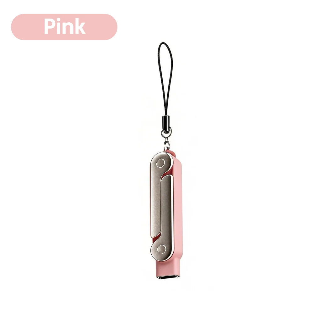 Pink 240W Fast Charging USB-C to USB-C Adapter and phone stand with a black cord.