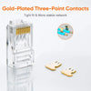 Contactos de tres puntos y conectores Ethernet RJ45 de baño de oro para cables de red