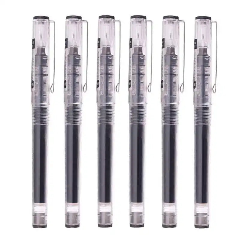A set of precision rollerball gel pens shown in a row against a white background.
